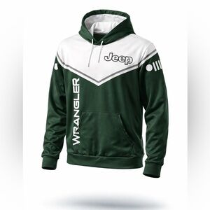 New! Jeep Wrangler Hoodie in Green and White Unisex sz L